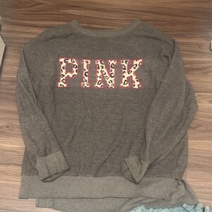 PINK Victoria's Secret Gray Sweater with Leopard Logo